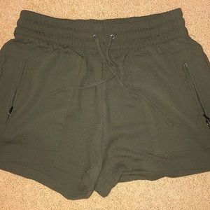 Olive Green Polyester Shorts